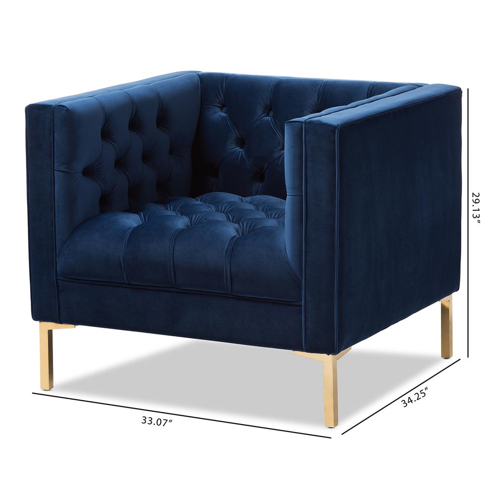 Zanetta Luxe and Glamour Navy Velvet Upholstered Gold Finished Lounge Chair. Picture 16