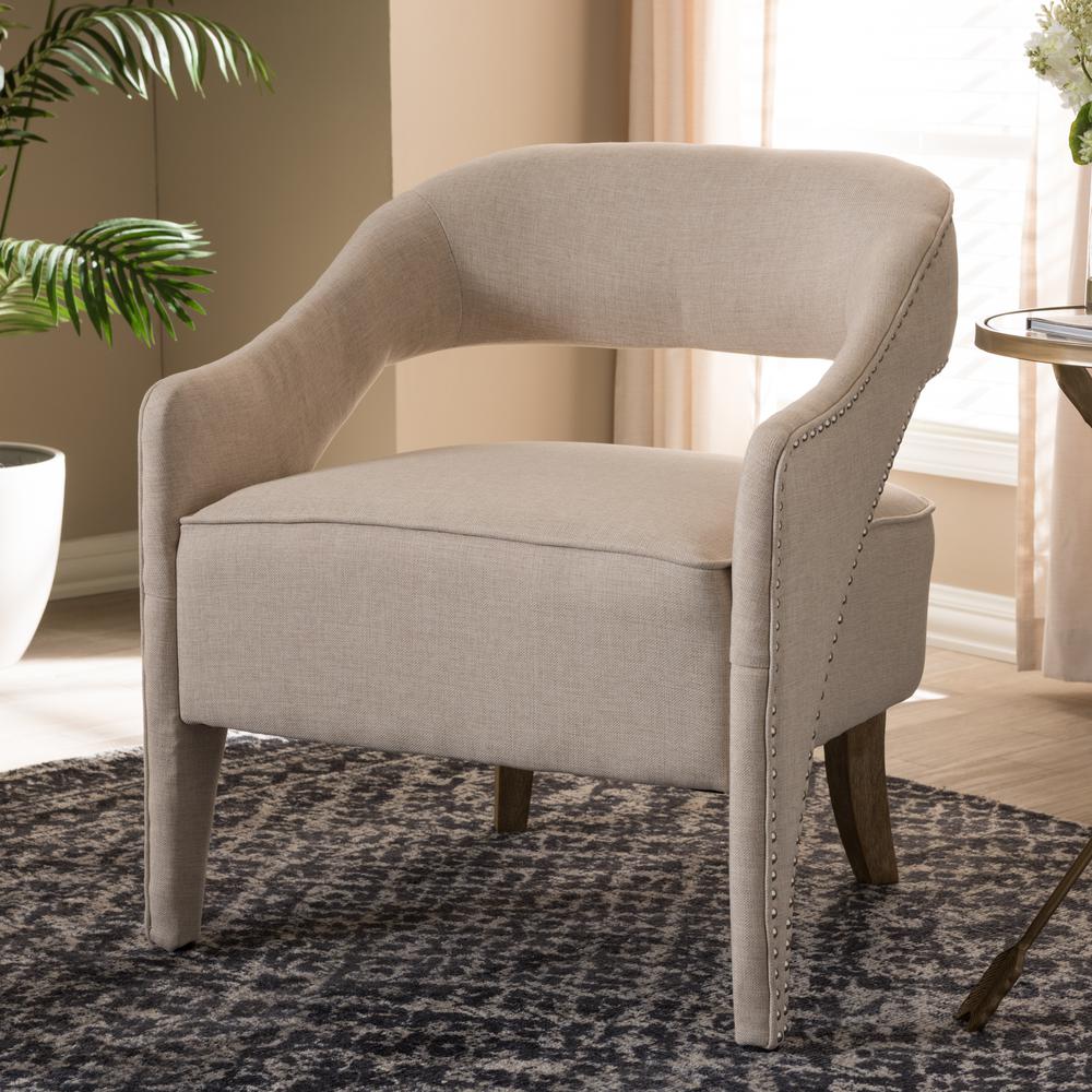 Floriane Modern and Contemporary Beige Fabric Upholstered Lounge Chair. Picture 16
