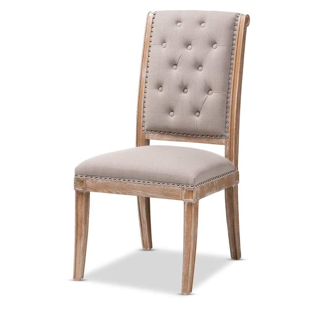 Beige Fabric Upholstered Weathered Oak Finished Wood Dining Chair. Picture 10