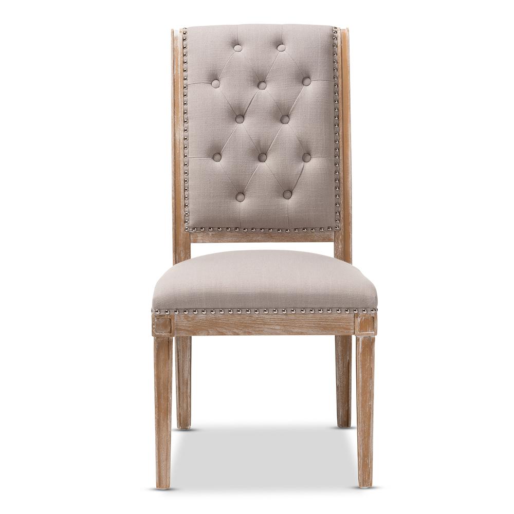 Beige Fabric Upholstered Weathered Oak Finished Wood Dining Chair. Picture 11