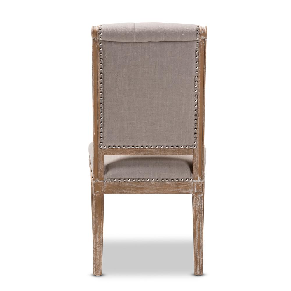 Beige Fabric Upholstered Weathered Oak Finished Wood Dining Chair. Picture 13