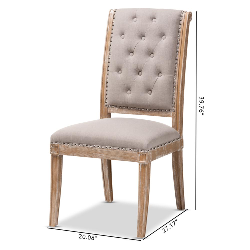 Beige Fabric Upholstered Weathered Oak Finished Wood Dining Chair. Picture 18