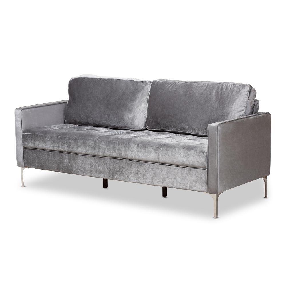 Clara Modern and Contemporary Grey Velvet Fabric Upholstered 3-Seater Sofa. Picture 8