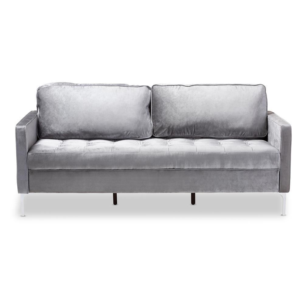 Clara Modern and Contemporary Grey Velvet Fabric Upholstered 3-Seater Sofa. Picture 9