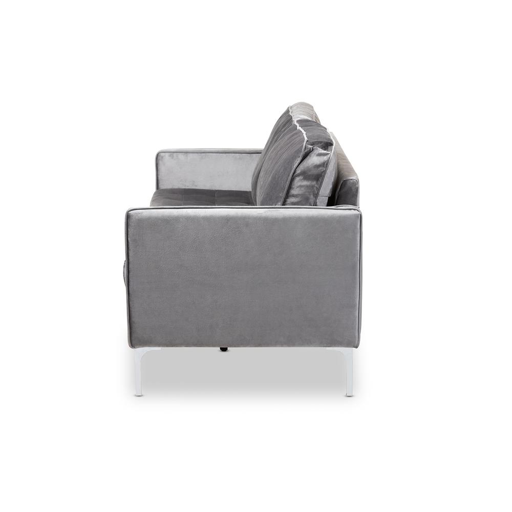 Clara Modern and Contemporary Grey Velvet Fabric Upholstered 3-Seater Sofa. Picture 10