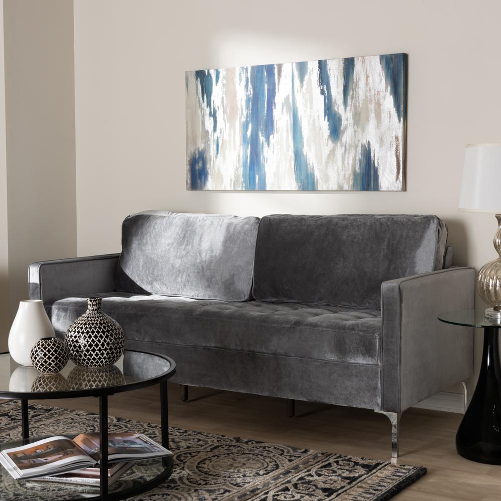 Clara Modern and Contemporary Grey Velvet Fabric Upholstered 3-Seater Sofa. Picture 7