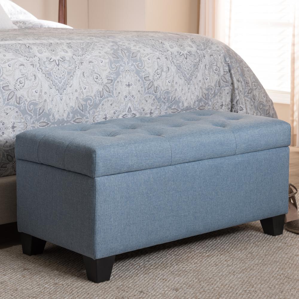 Michaela Modern and Contemporary Light Blue Fabric Upholstered Storage Ottoman. Picture 21