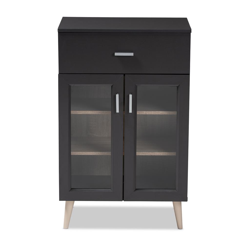 Jonas Modern and Contemporary Dark Grey and Oak Brown Finished Kitchen Cabinet. Picture 13