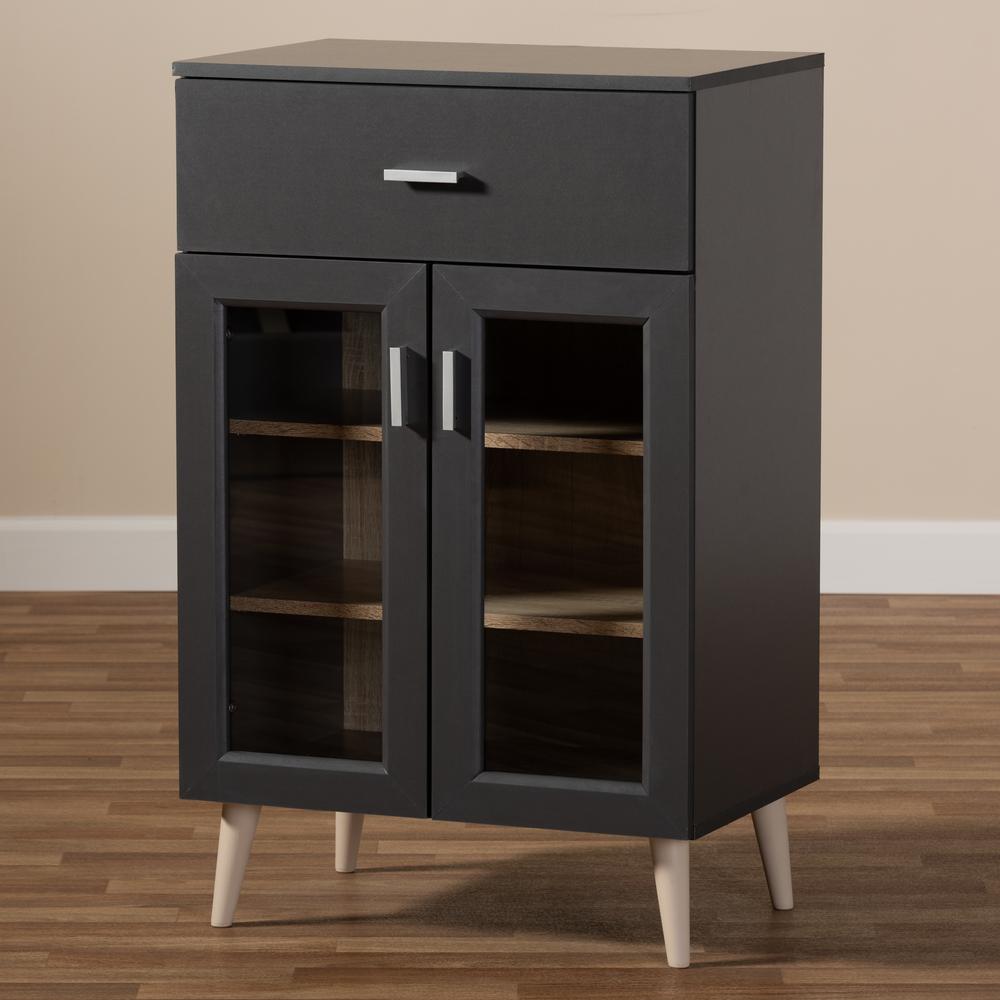 Jonas Modern and Contemporary Dark Grey and Oak Brown Finished Kitchen Cabinet. Picture 19