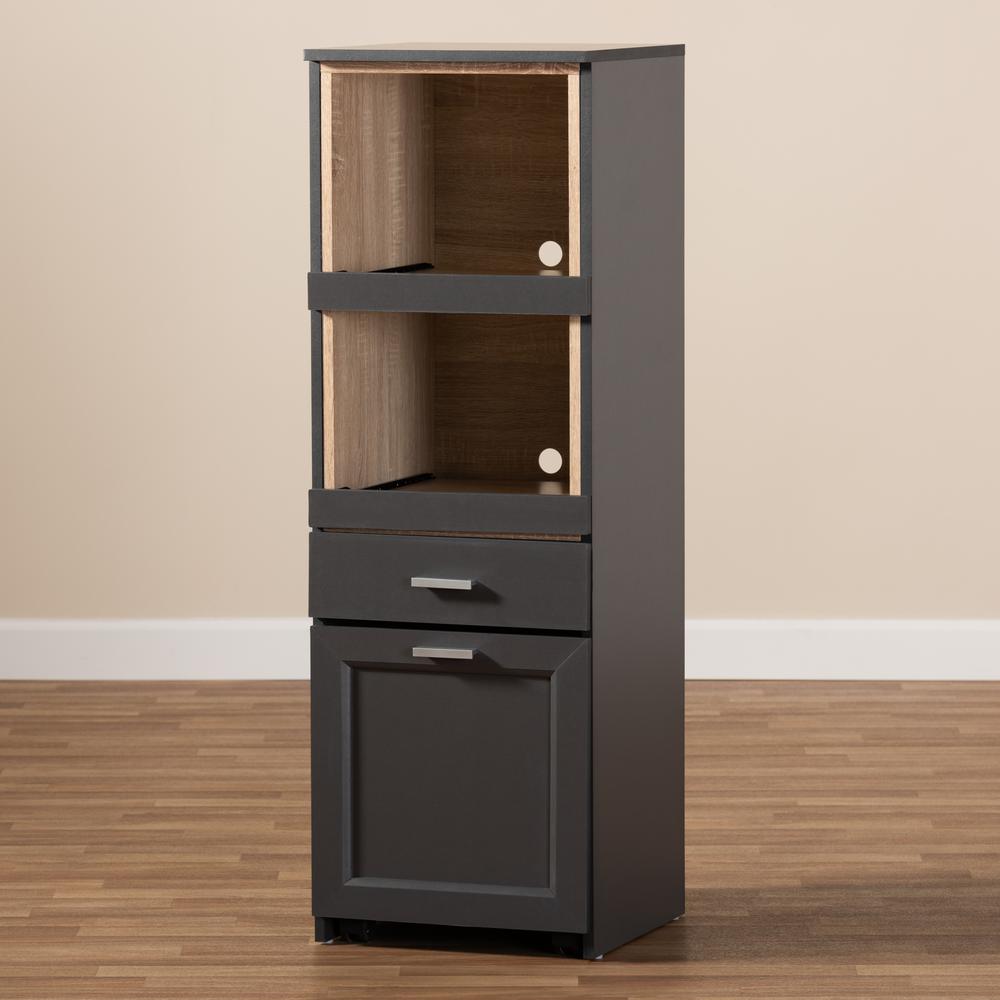 Dark Grey and Oak Brown Finished Kitchen Cabinet with Roll-Out Compartment. Picture 21