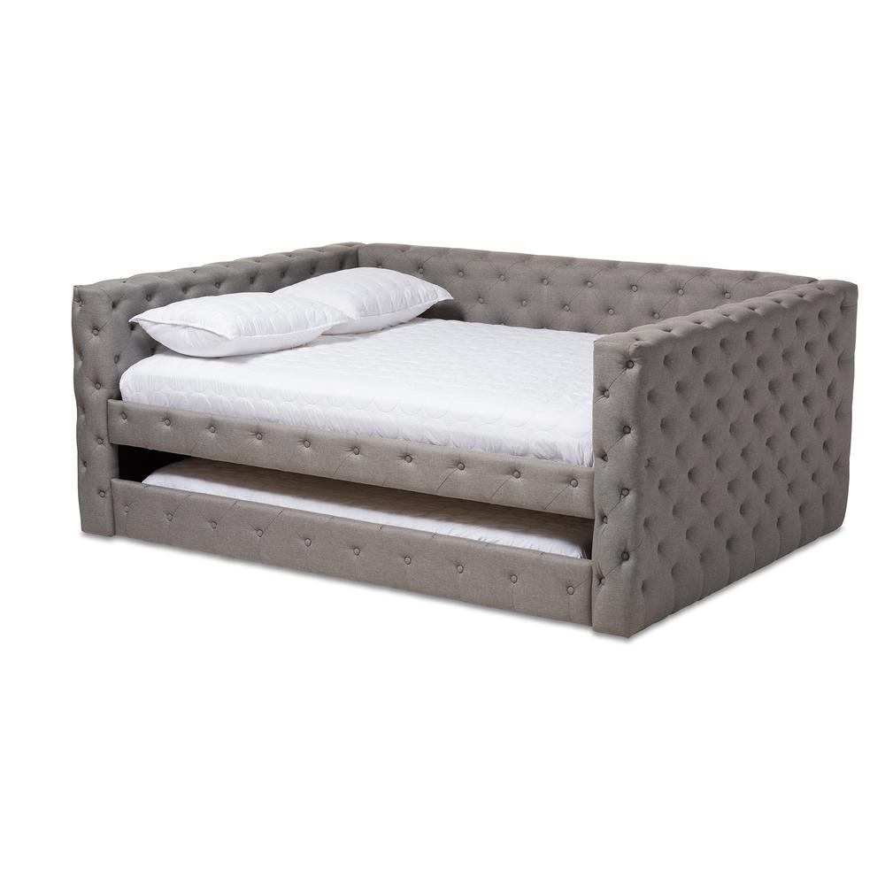 Anabella Modern and Contemporary Grey Fabric Upholstered Queen Size Daybed with Trundle. Picture 3