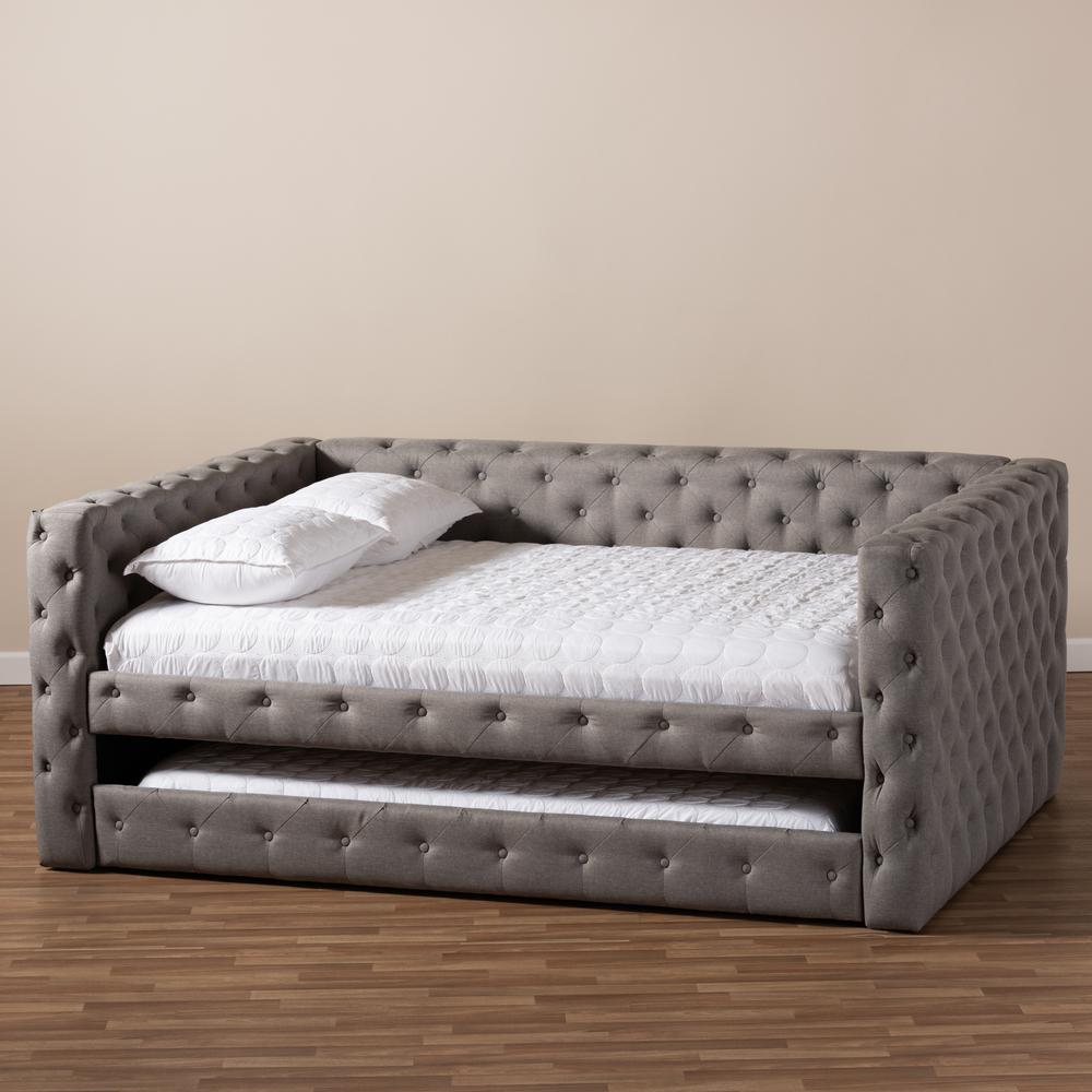 Anabella Modern and Contemporary Grey Fabric Upholstered Queen Size Daybed with Trundle. Picture 11