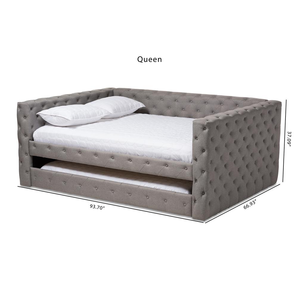Anabella Modern and Contemporary Grey Fabric Upholstered Queen Size Daybed with Trundle. Picture 13