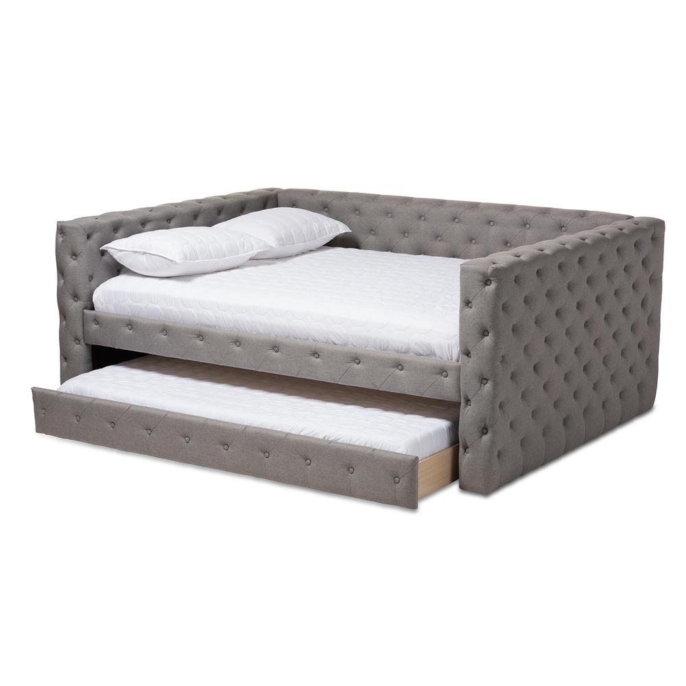 Anabella Modern and Contemporary Grey Fabric Upholstered Queen Size Daybed with Trundle. Picture 4