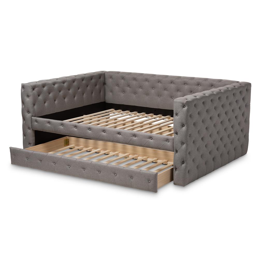 Anabella Modern and Contemporary Grey Fabric Upholstered Queen Size Daybed with Trundle. Picture 6