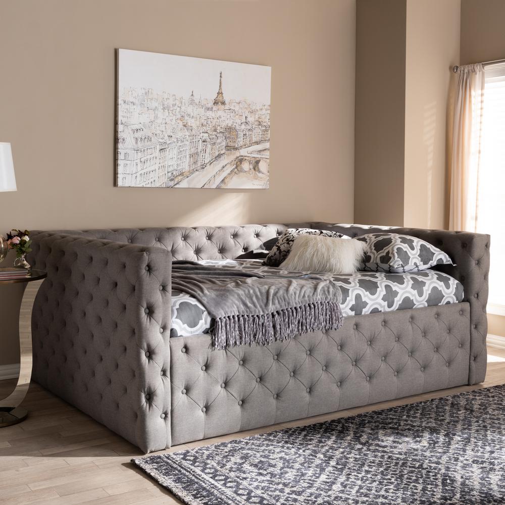 Anabella Modern and Contemporary Grey Fabric Upholstered Queen Size Daybed. Picture 15