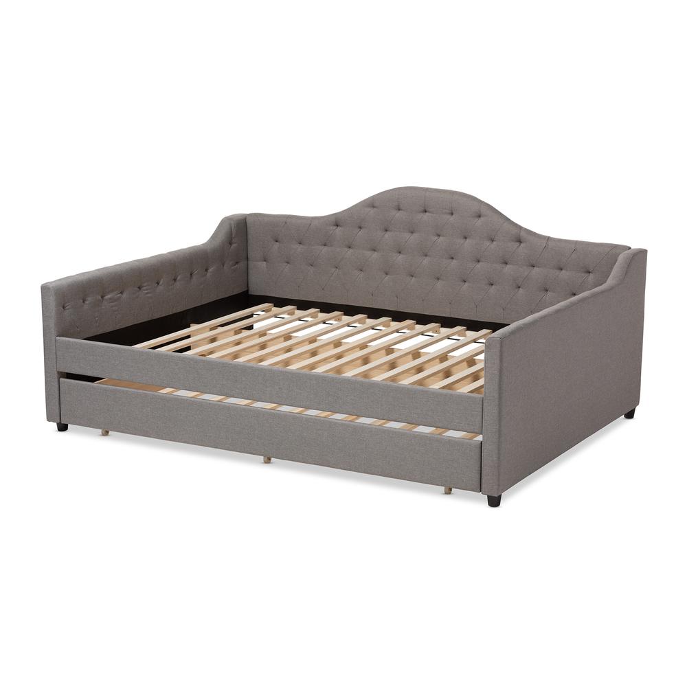 Grey Fabric Upholstered Full Size Daybed with Trundle. Picture 15