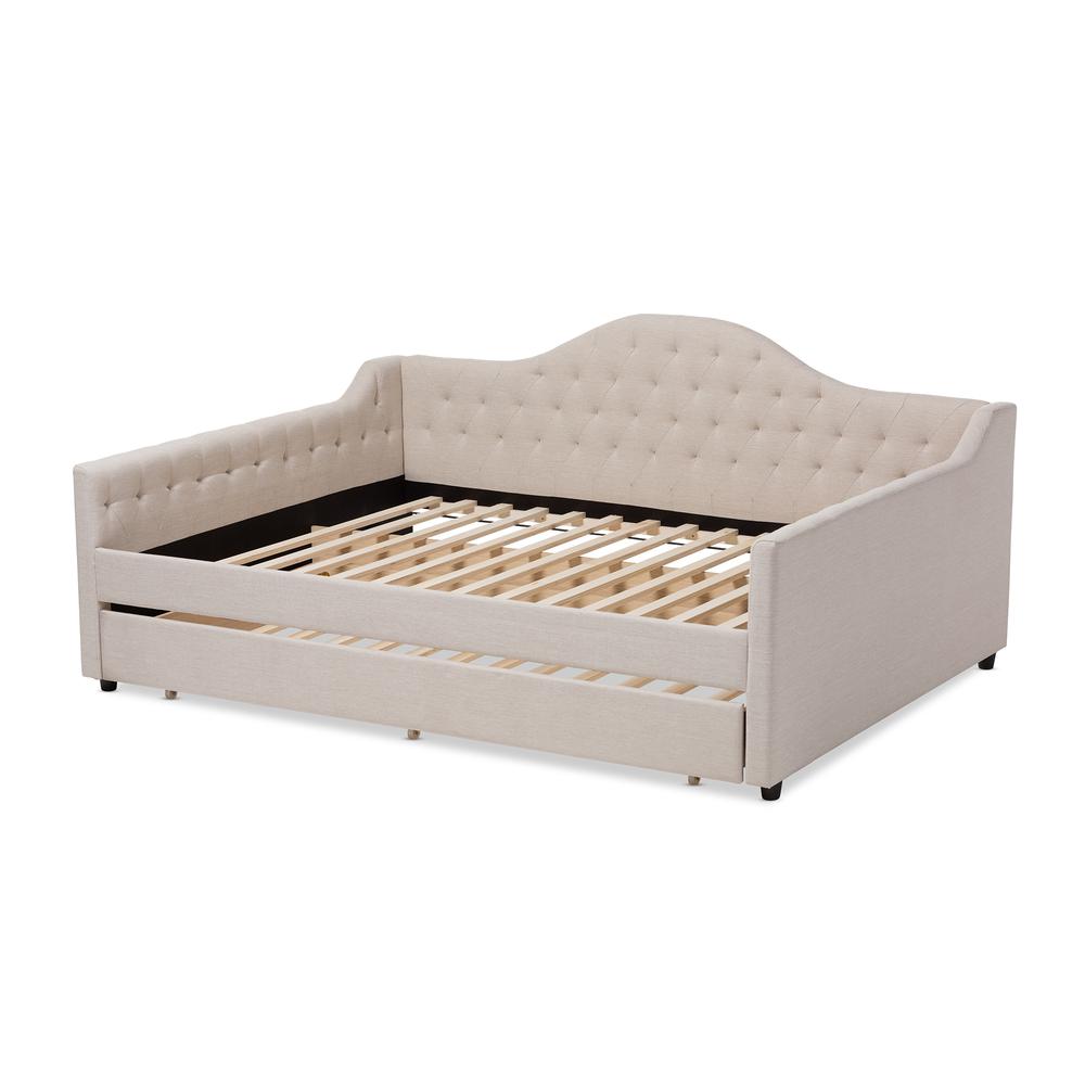 Light Beige Fabric Upholstered Full Size Daybed with Trundle. Picture 15