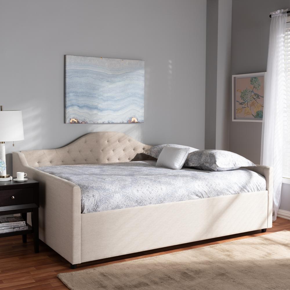 Eliza Modern and Contemporary Light Beige Fabric Upholstered Full Size Daybed. Picture 6