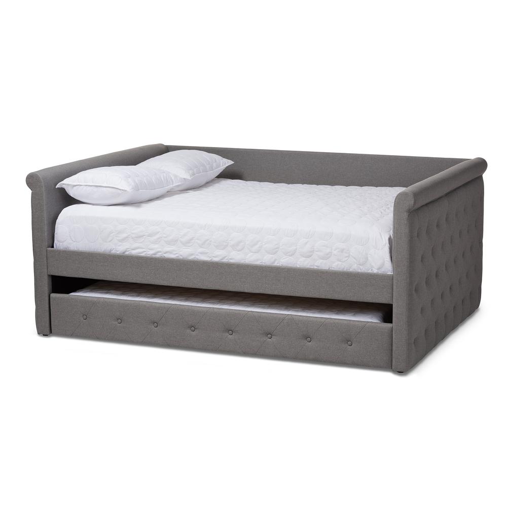 Alena Modern and Contemporary Grey Fabric Upholstered Queen Size Daybed with Trundle. Picture 3