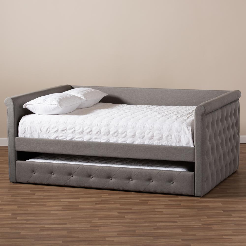 Alena Modern and Contemporary Grey Fabric Upholstered Queen Size Daybed with Trundle. Picture 11