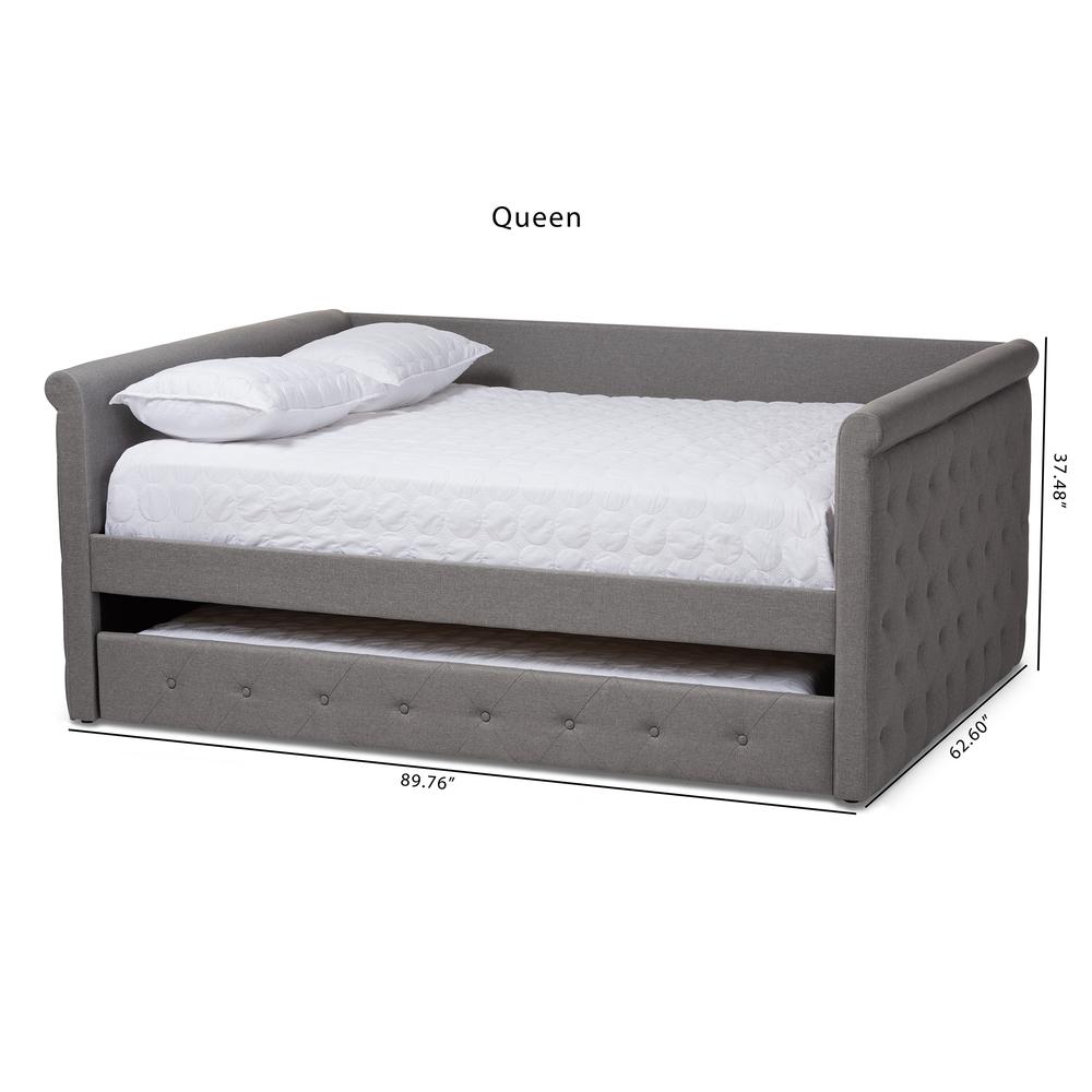 Alena Modern and Contemporary Grey Fabric Upholstered Queen Size Daybed with Trundle. Picture 13