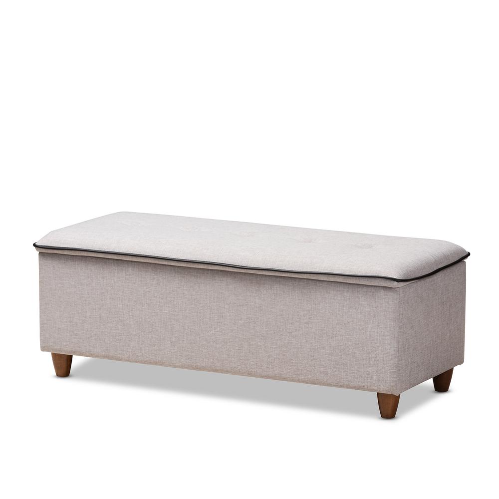 Greyish Beige Fabric Upholstered Button Tufted Storage Ottoman Bench. Picture 9