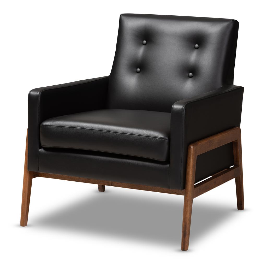 Leather Upholstered Walnut Wood Lounge Chair. Picture 9
