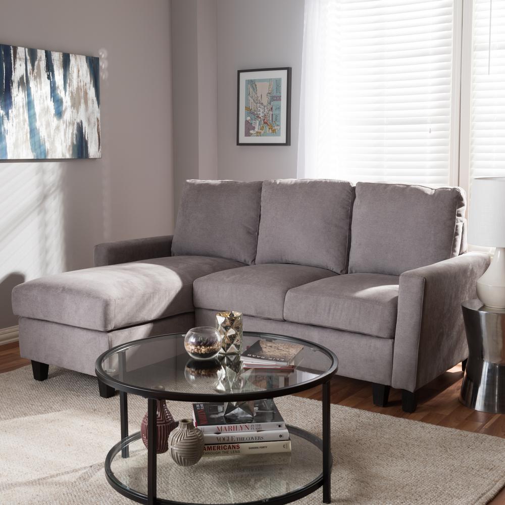 Light Grey Fabric Upholstered Reversible Sectional Sofa. Picture 12