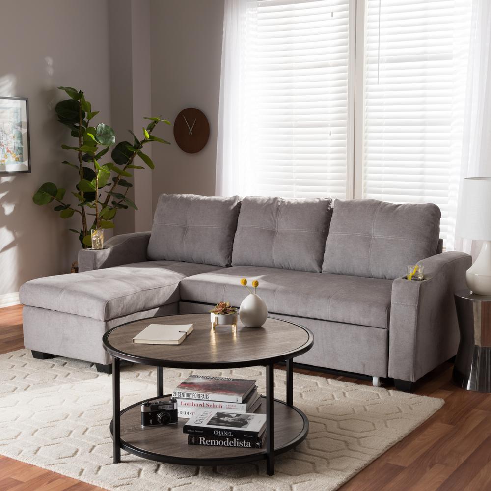 Lianna Modern and Contemporary Light Grey Fabric Upholstered Sectional Sofa. Picture 13