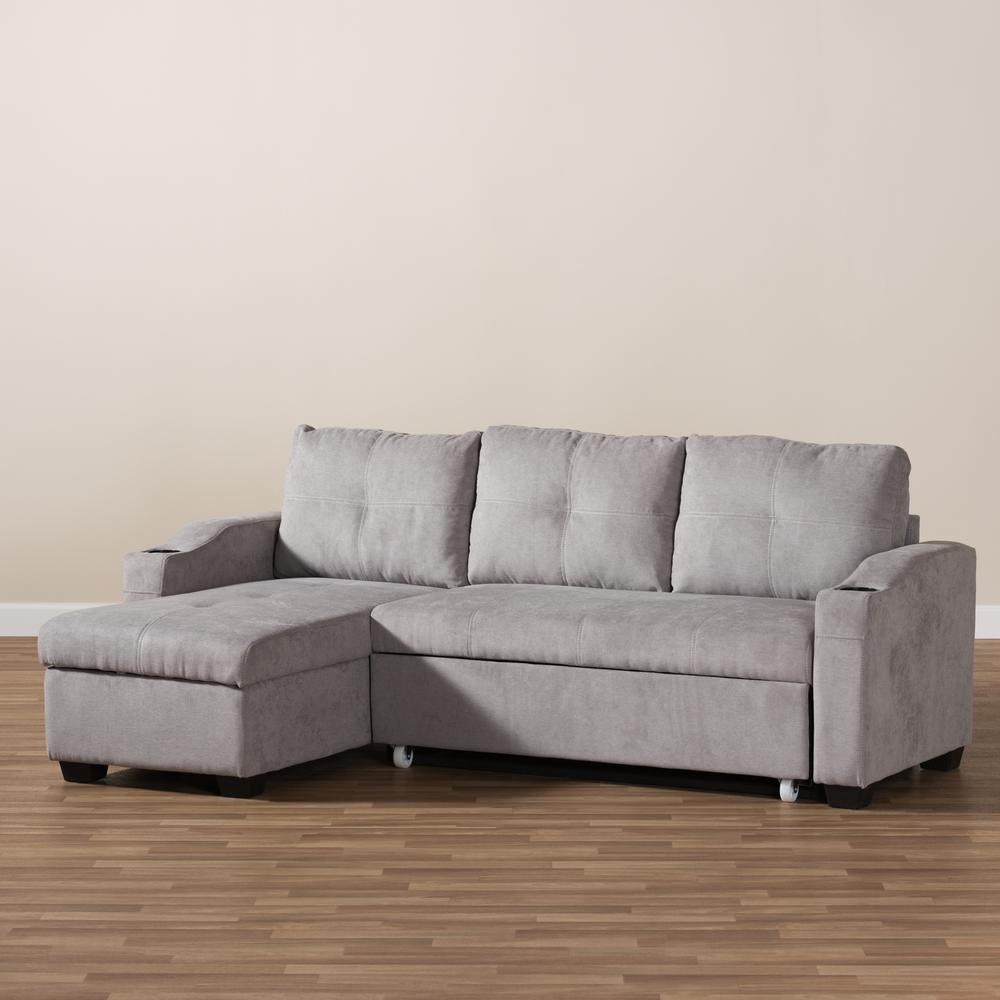 Lianna Modern and Contemporary Light Grey Fabric Upholstered Sectional Sofa. Picture 15
