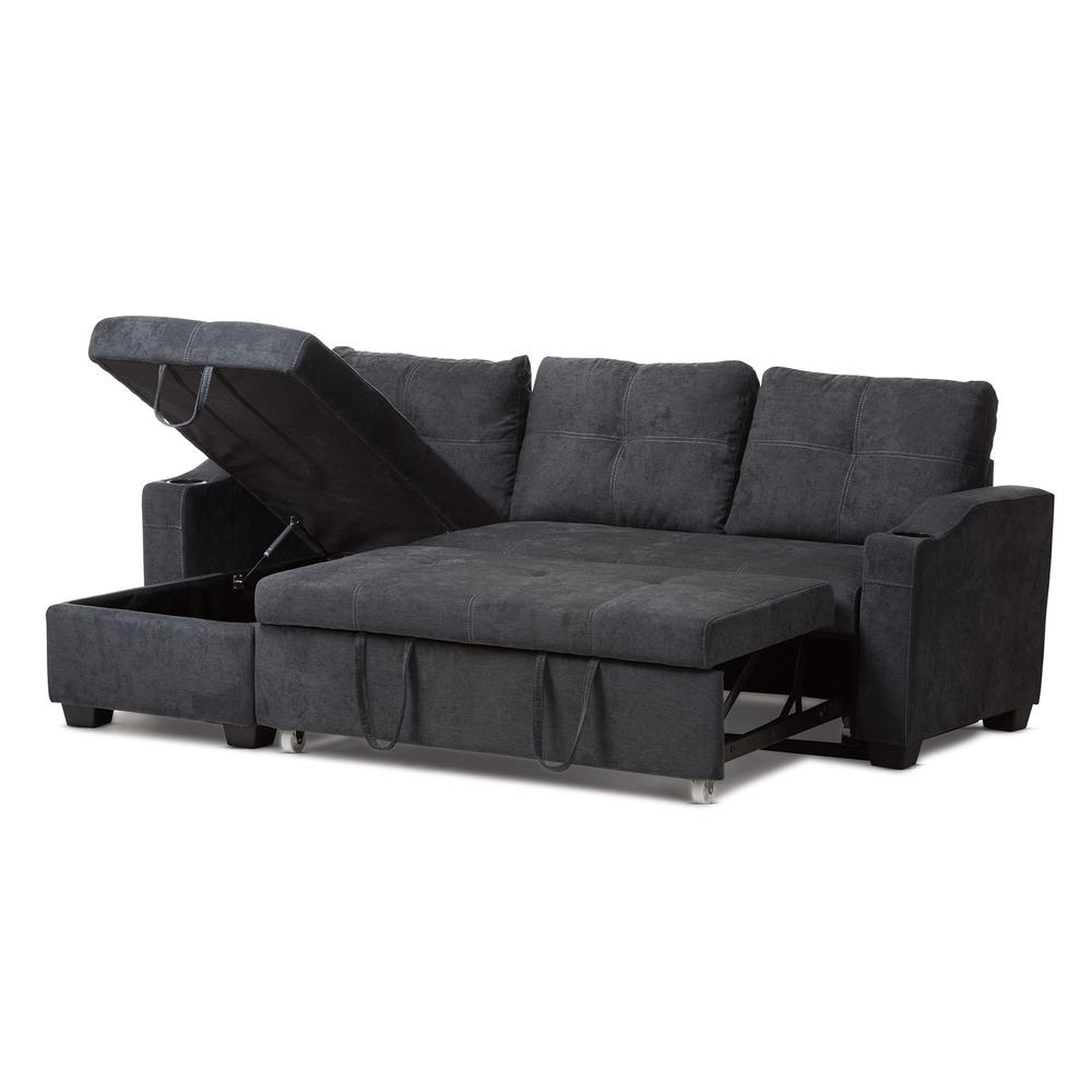 Lianna Modern and Contemporary Dark Grey Fabric Upholstered Sectional Sofa. Picture 10