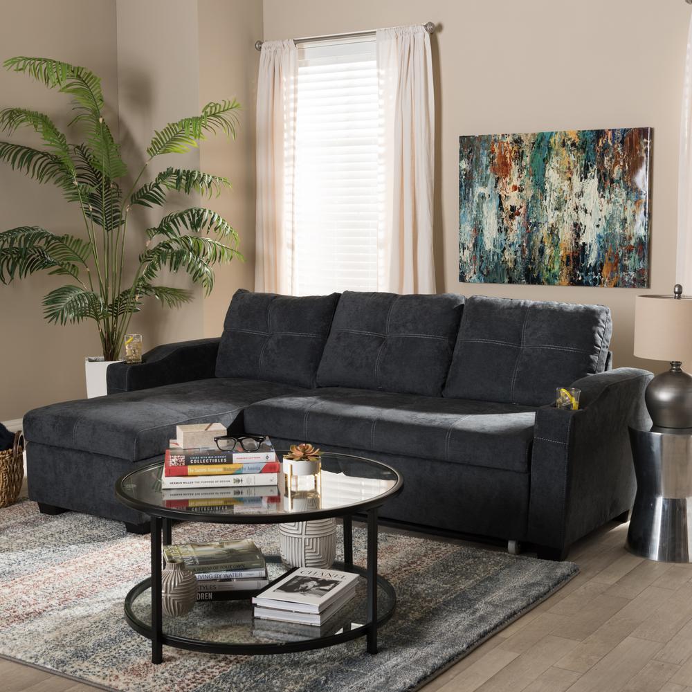 Lianna Modern and Contemporary Dark Grey Fabric Upholstered Sectional Sofa. Picture 13