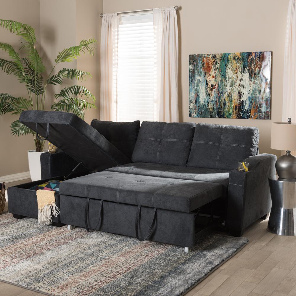 Lianna Modern and Contemporary Dark Grey Fabric Upholstered Sectional Sofa. Picture 14