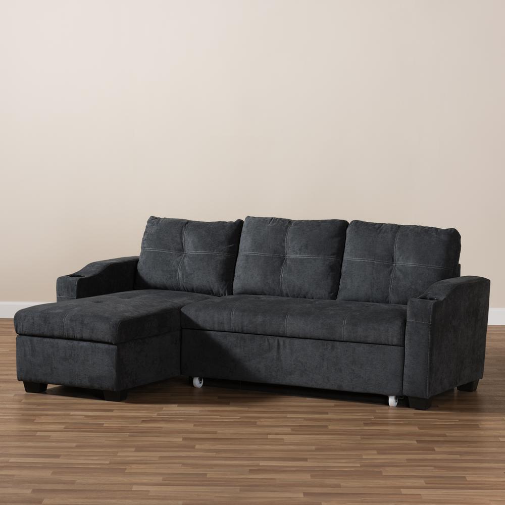 Lianna Modern and Contemporary Dark Grey Fabric Upholstered Sectional Sofa. Picture 15