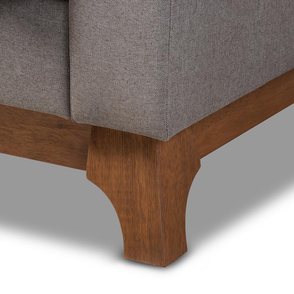 Sava Mid-Century Modern Grey Fabric Upholstered Walnut Wood 2-Seater Loveseat. Picture 14