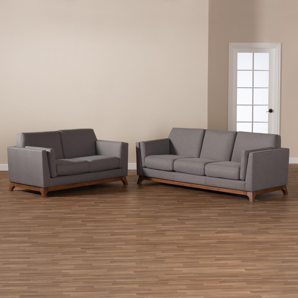 Grey Fabric Upholstered Walnut Wood 2-Piece Living Room Set. Picture 10
