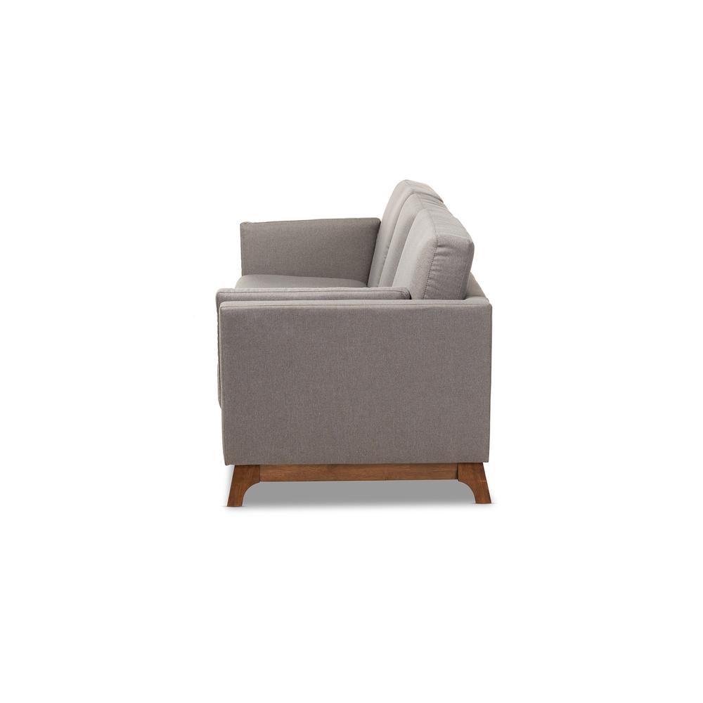 Sava Mid-Century Modern Grey Fabric Upholstered Walnut Wood 3-Seater Sofa. Picture 11