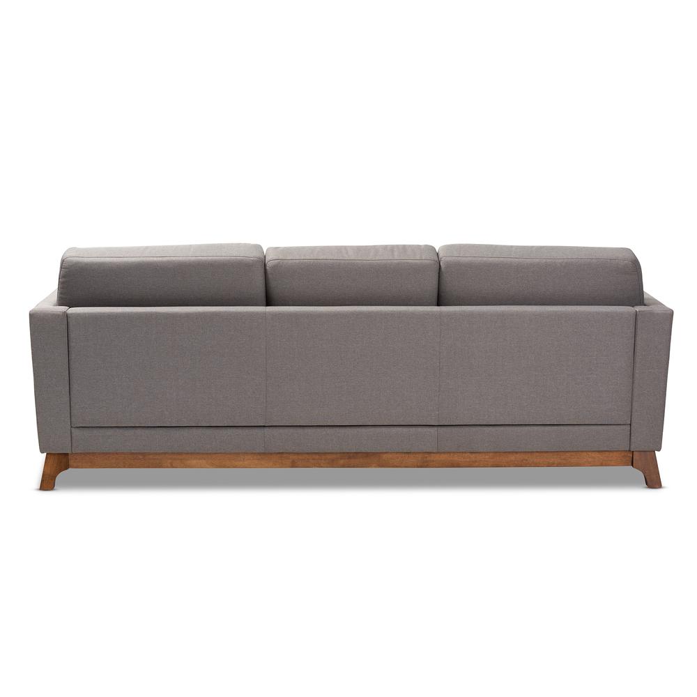 Sava Mid-Century Modern Grey Fabric Upholstered Walnut Wood 3-Seater Sofa. Picture 12