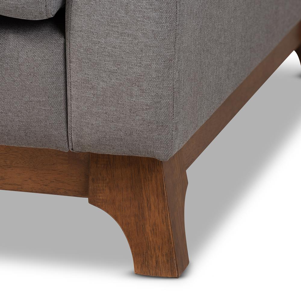 Sava Mid-Century Modern Grey Fabric Upholstered Walnut Wood 3-Seater Sofa. Picture 14