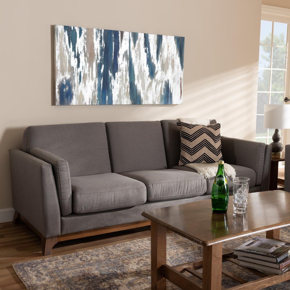 Sava Mid-Century Modern Grey Fabric Upholstered Walnut Wood 3-Seater Sofa. Picture 15