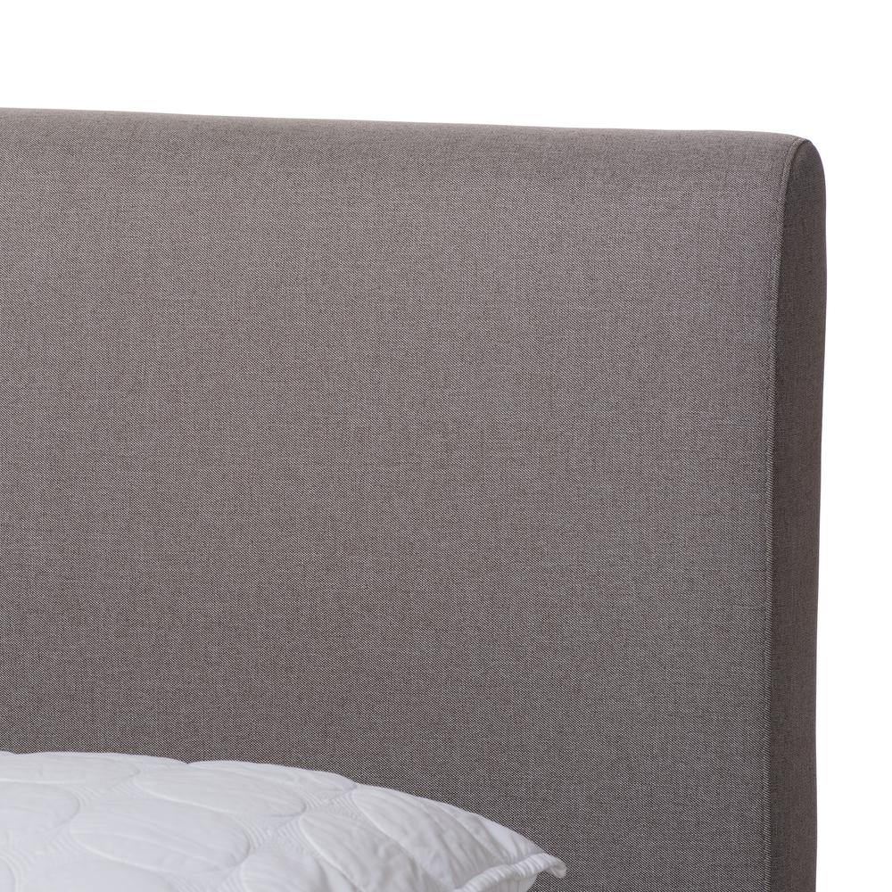 Aveneil Mid-Century Modern Grey Fabric Upholstered Walnut Finished Queen Size Platform Bed. Picture 4