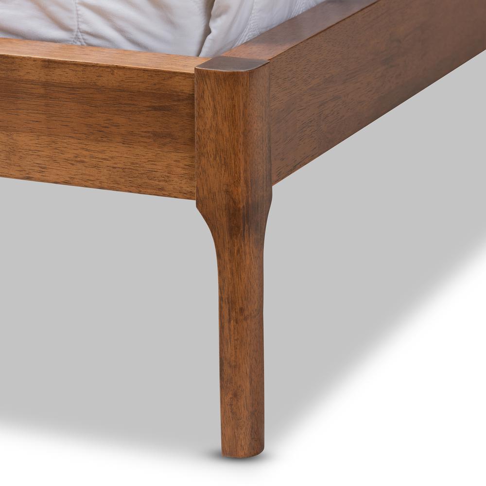 Aveneil Mid-Century Modern Beige Fabric Upholstered Walnut Finished Queen Size Platform Bed. Picture 5