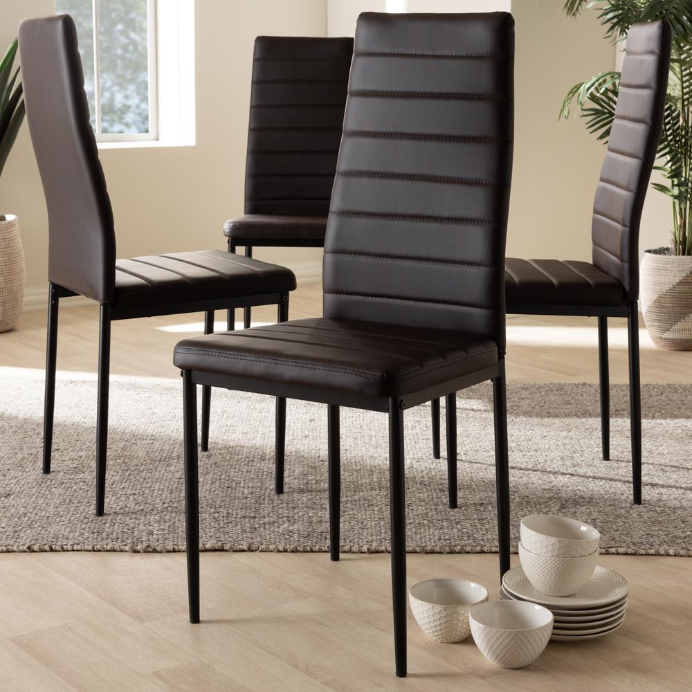 Brown Faux Leather Upholstered Dining Chair (Set of 4). Picture 8