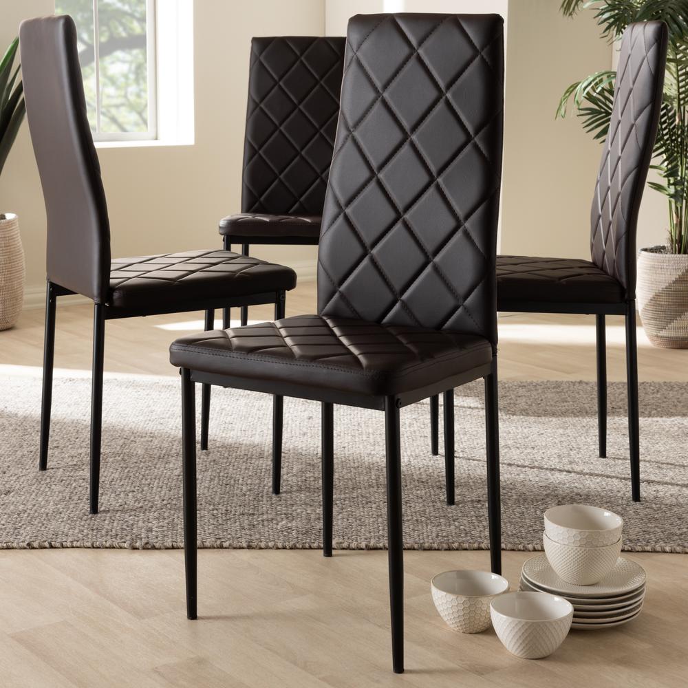 Brown Faux Leather Upholstered Dining Chair (Set of 4). Picture 8