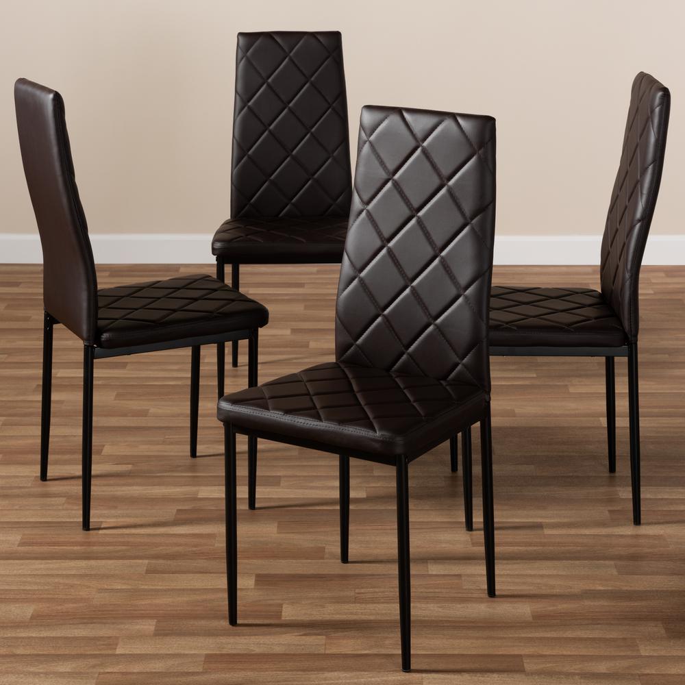 Brown Faux Leather Upholstered Dining Chair (Set of 4). Picture 9