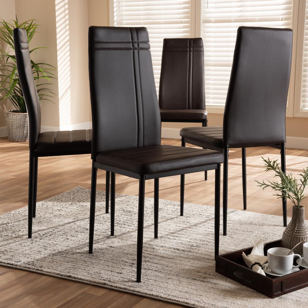 Brown Faux Leather Upholstered Dining Chair (Set of 4). Picture 9