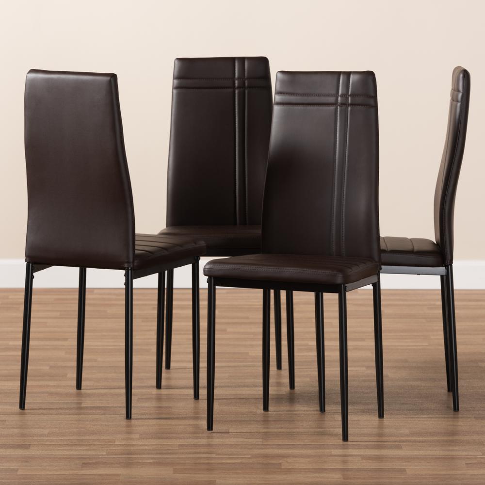 Brown Faux Leather Upholstered Dining Chair (Set of 4). Picture 10