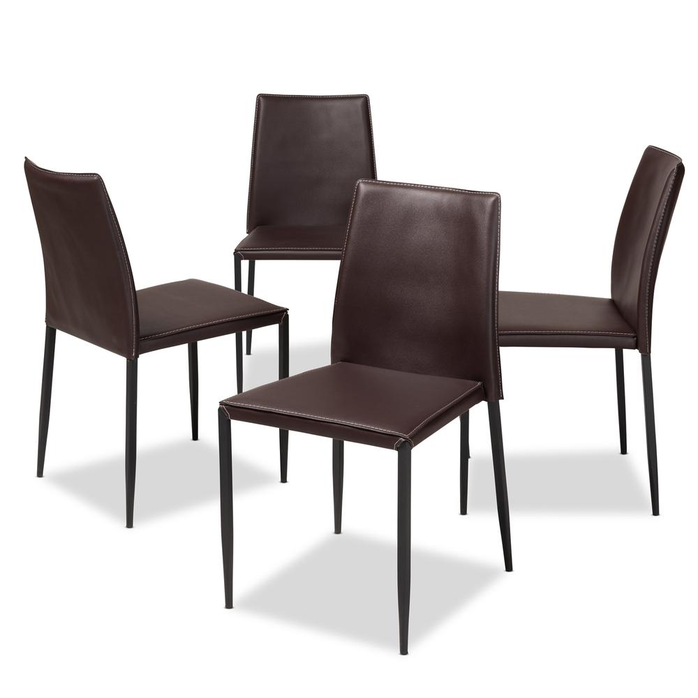 Brown Faux Leather Upholstered Dining Chair (Set of 4). Picture 6