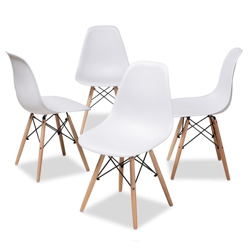 White Acrylic Brown Wood Finished Dining Chair (Set of 4). Picture 6
